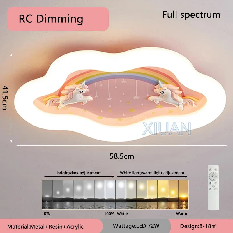 lustre nuage arc-en-ciel avec cheval pour chambre d'enfant