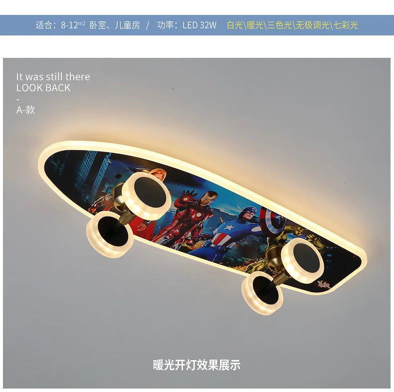 plafonnier skateboard à intensité variable pour chambre enfant