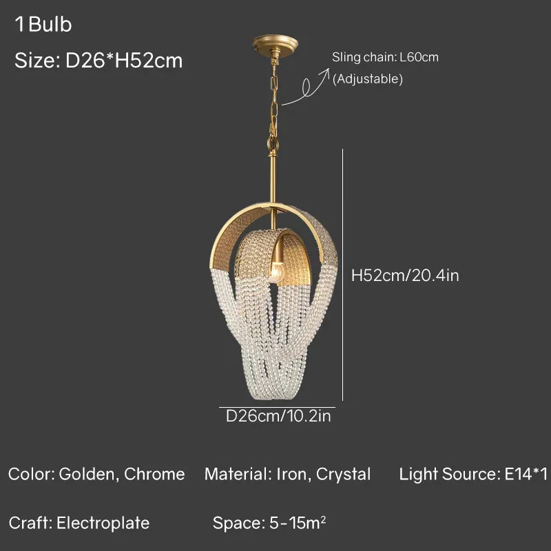 lustre à led avec pompons en cristal pour décoration intérieure
