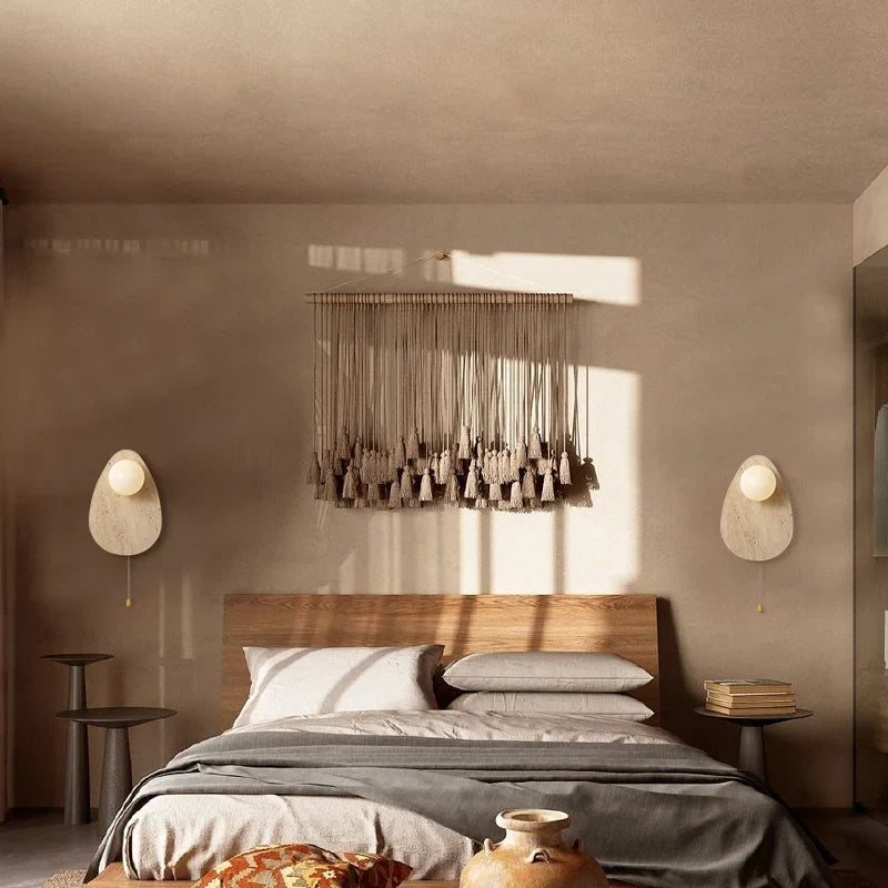 applique murale vintage en pierre naturelle avec abajour en verre et led