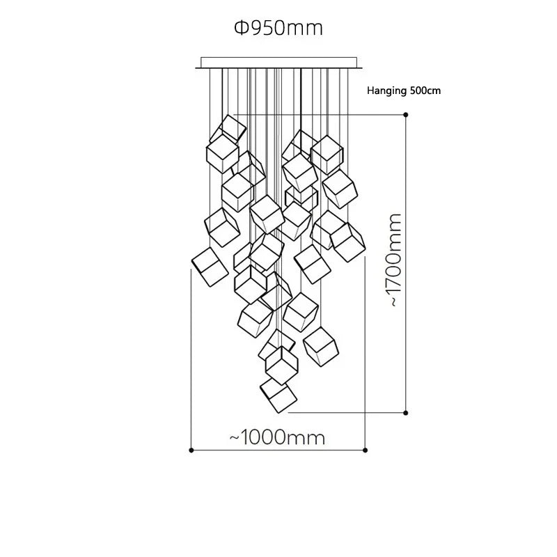 Scandinavia Magic Square Chandelier Crystal Box Pendant Lamp Ceiling Suspension Hanging Light for Loft Staircase Living Room