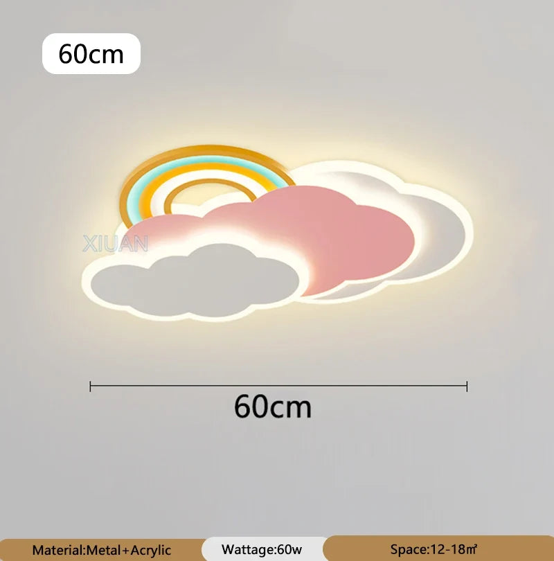 plafonnier nuage arc-en-ciel romantique pour princesse avec télécommande en option