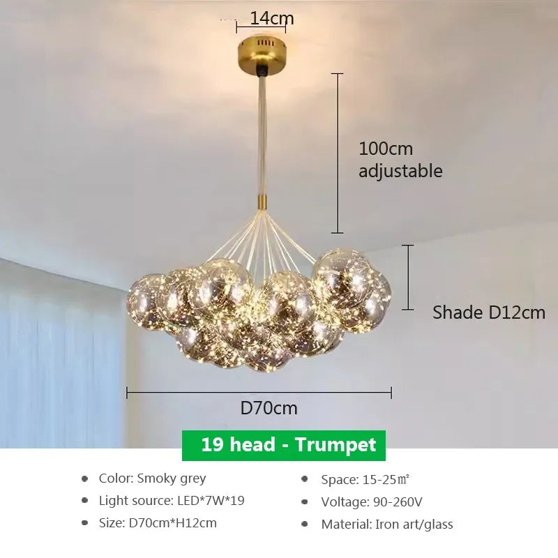 lustre verre moderne boules blanches led décoration salon salle manger