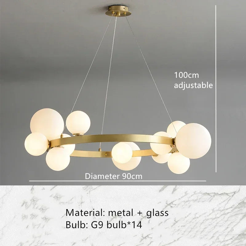 lustre en verre nordique avec led pour décoration moderne