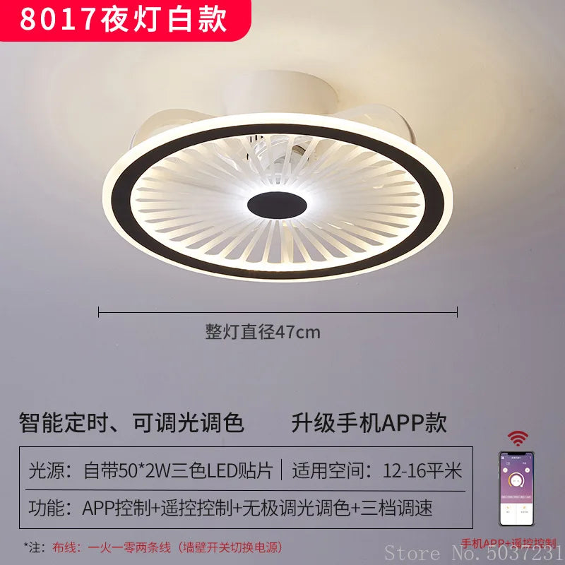 110V / 220V Nordic Simple Bedroom Ceiling Fan Lamp Invisible Restaurant Living Room Children's Room Intelligent Fan Home Decor