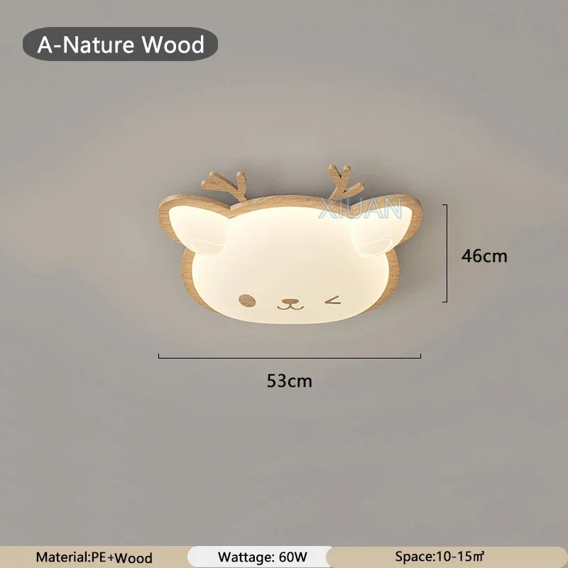 plafonnier nordique led en bois massif avec motifs de cerf et élan