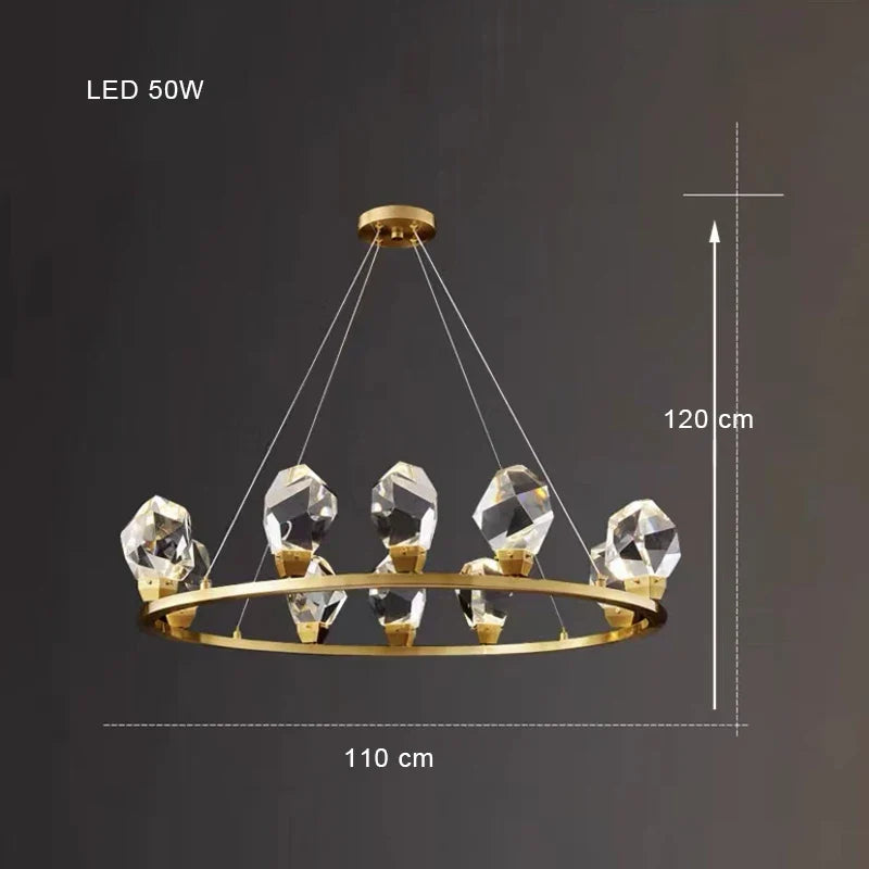 lustre moderne en laiton diamant cristal led de luxe