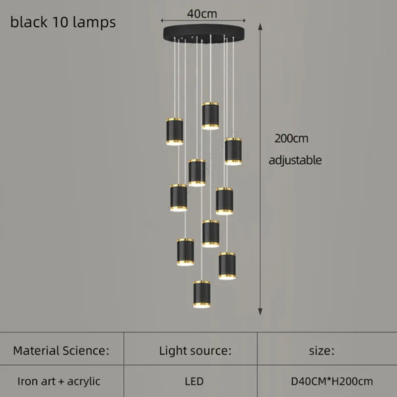 lustre long rotatif en acrylique pour éclairage intérieur décoratif