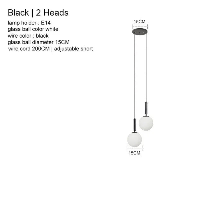 Suspension laiton noir boule lait LED
