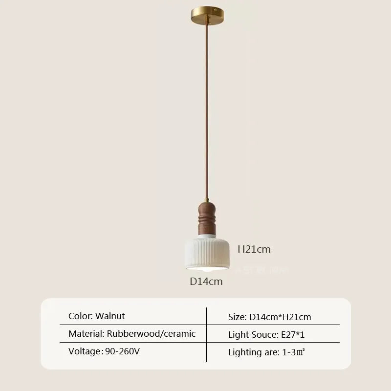 Suspension LED style nordique en bois massif et céramique