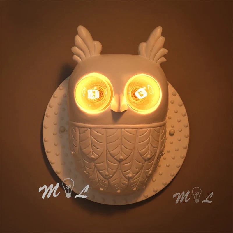 applique murale hibou créative en résine à LED