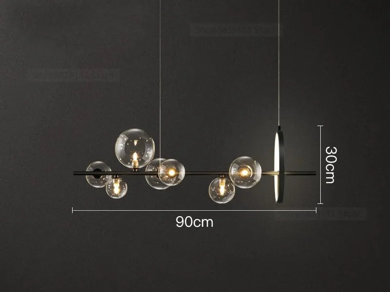 lustre moderne en verre transparent avec bulles en métal