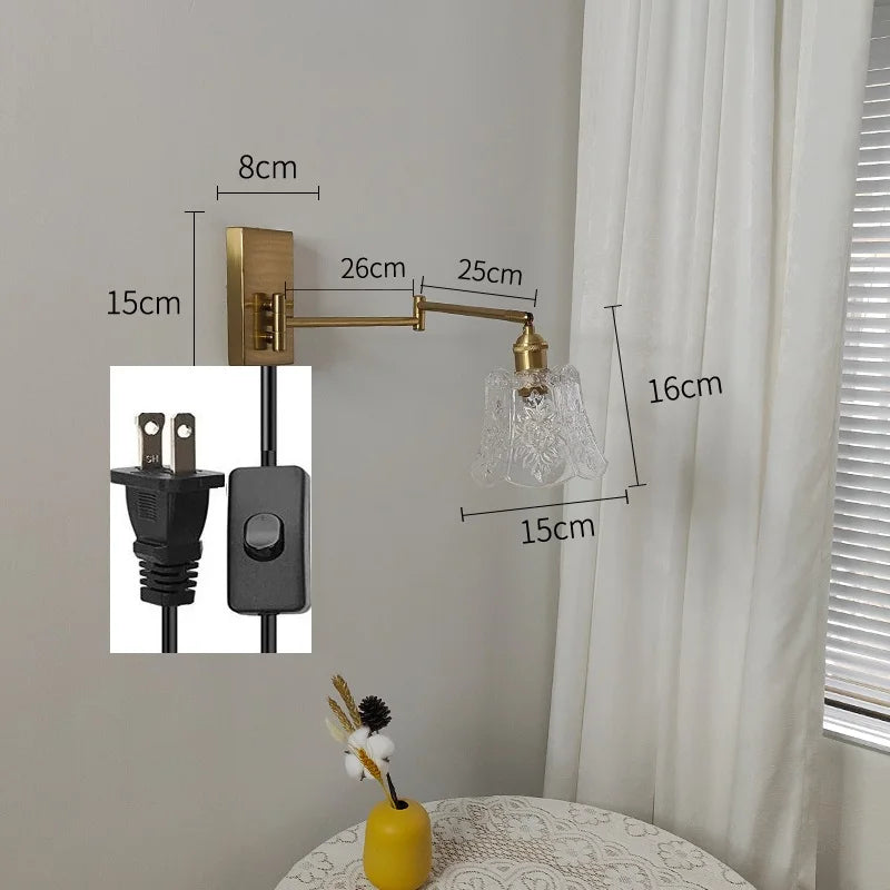 IWHD tirer chaîne verre applique murale LED applique bras gauche droite rotation chambre salon lumières nordique moderne à côté lampe Wandlamp