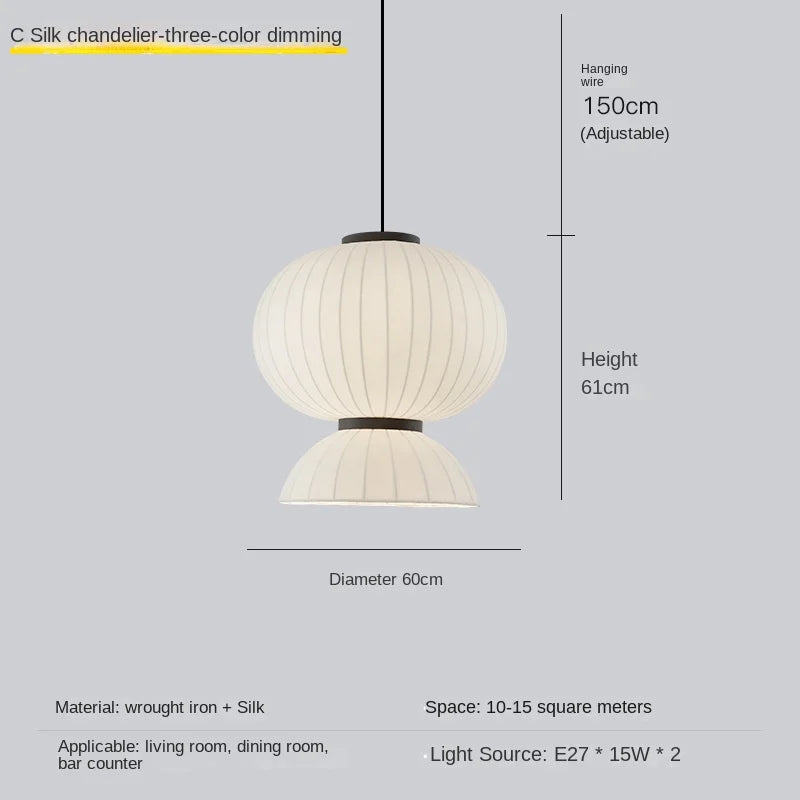 Lustre boule ovale en tissu style soie japonaise design
