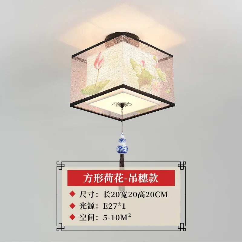 lustre chinois créatif lotus éclairage suspendu peinture décorative