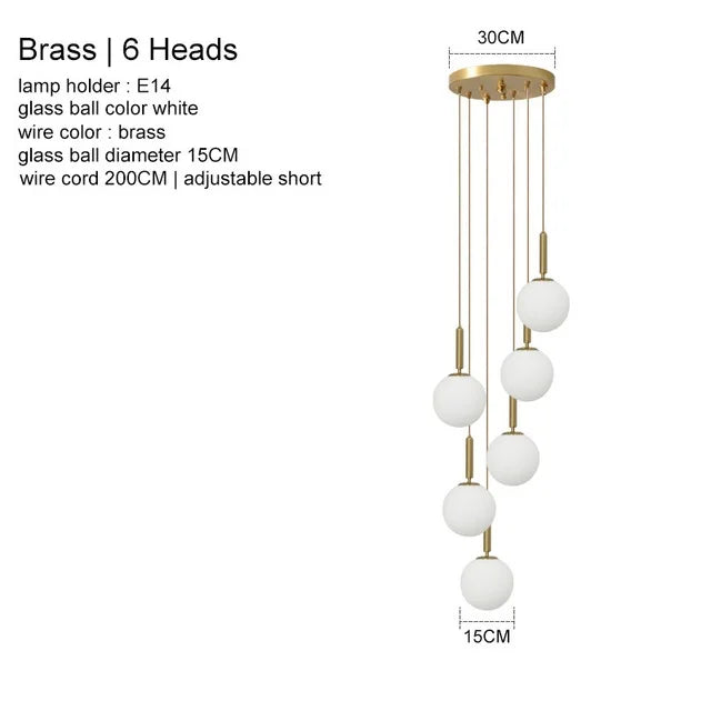 Suspension laiton noir boule lait LED