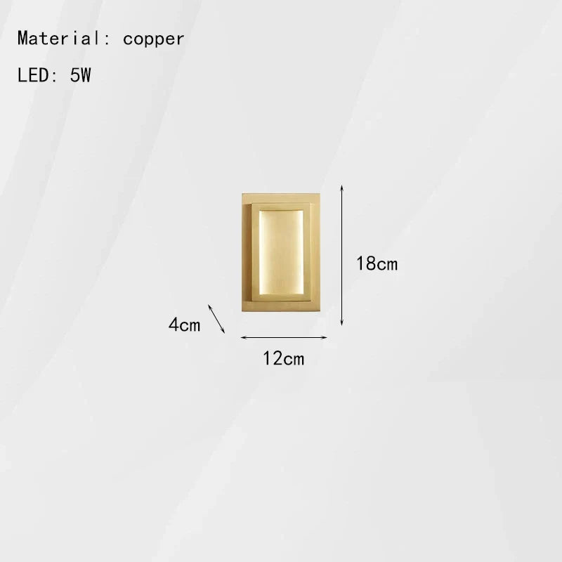 applique murale led rectangulaire en cuivre pour hôtel