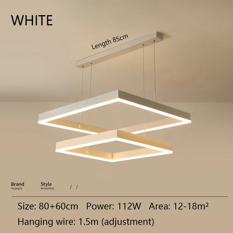 Modern Square LED Chandelier, White Living Restaurant, Kitchen, Bedroom, Rectangular Chandelier, Chandelier
