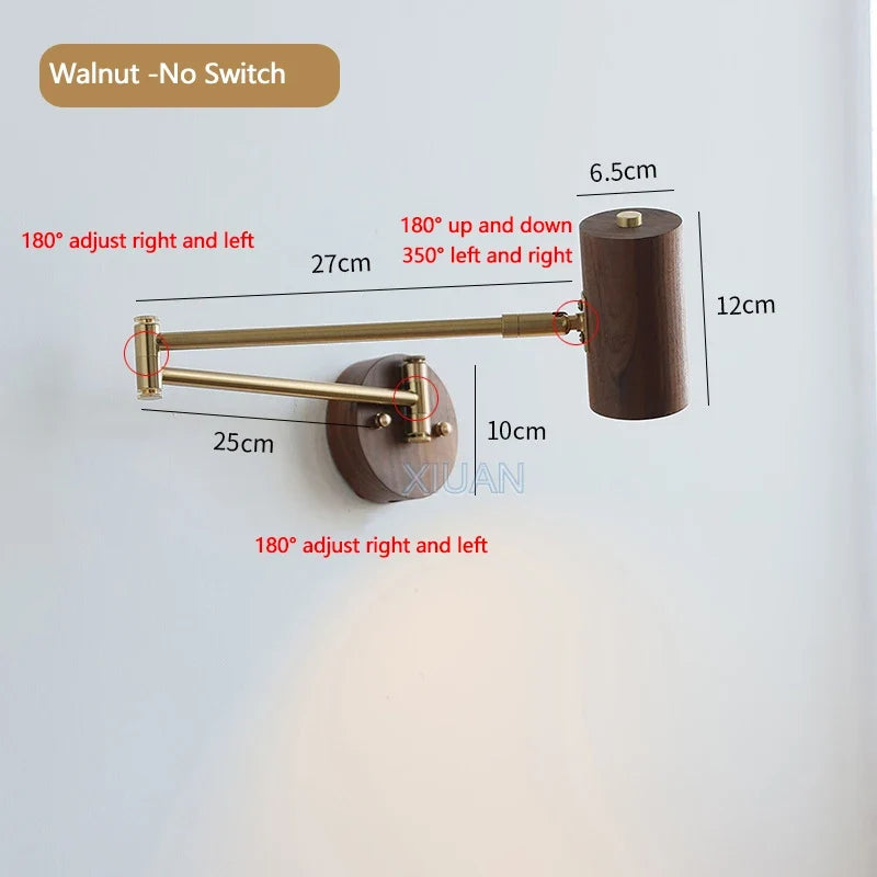 applique murale wabi-sabi à bras long pivotant avec interrupteur