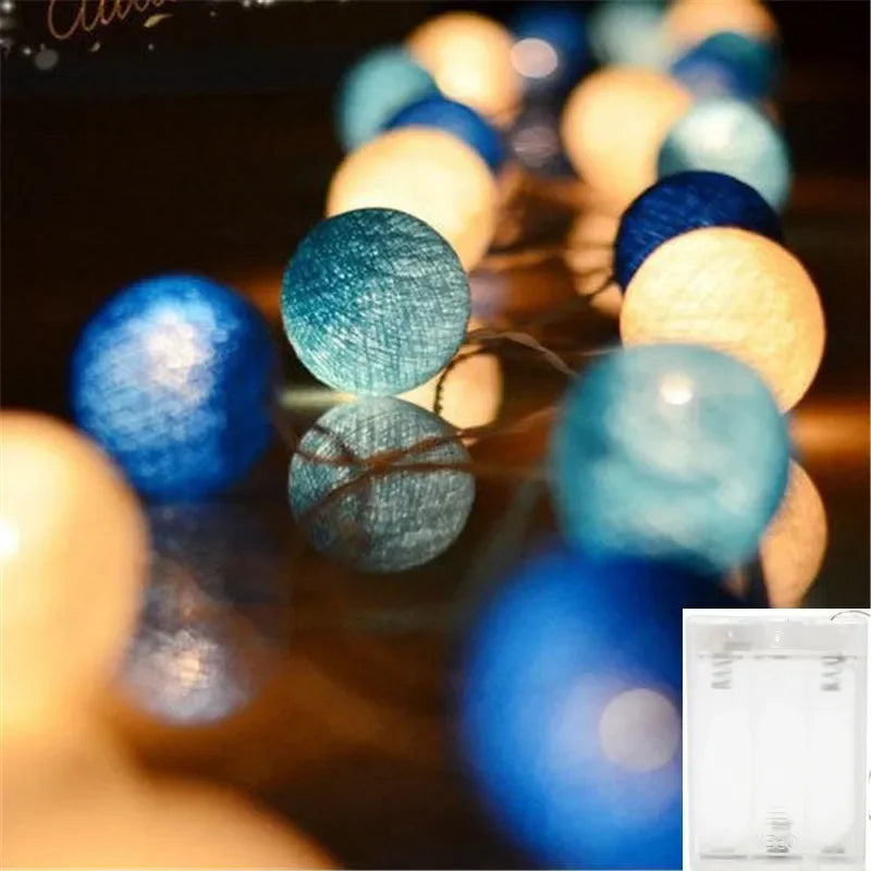 Cotton Ball Garland Lights String, Fairy Lights, Christmas, XmasHoliday Wedding Party, Baby Bed, Outdoor Decorations, 6m, 40 LED