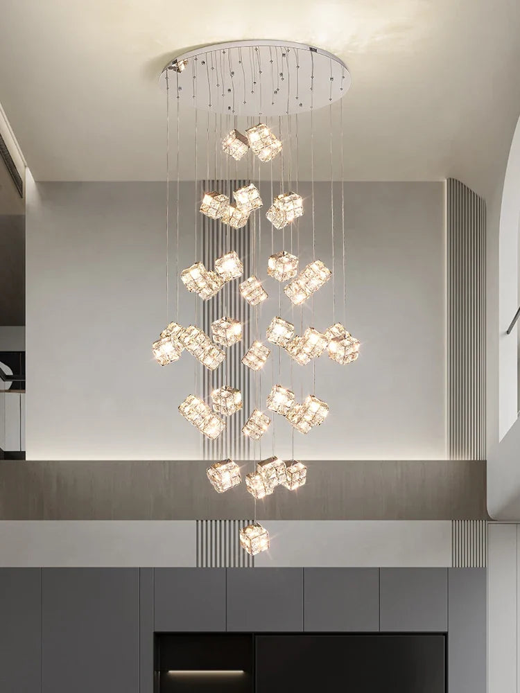Modern Light Luxury K9 Crystal Villa Living Room Elevated loft Apartment Jumping Floor Rotating Hotel Duplex Floor Pendant Light