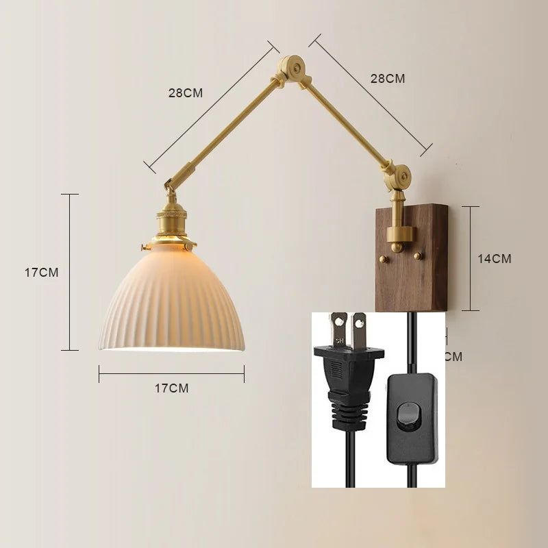 iwhd Applique murale led pivotante en cuivre avec interrupteur à chaîne