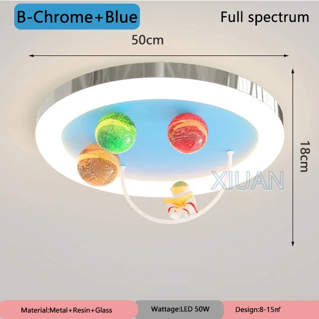 Creative Colorful Glass Ceiling Chandelier Light Planet Astronaut Ceiling Lamps Pink Blue Chrome 220V Children's Bedroom Lamps