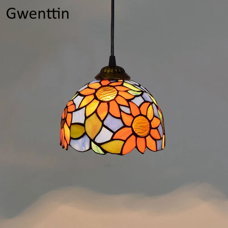 suspension en verre teinté style tiffany pour décoration moderne