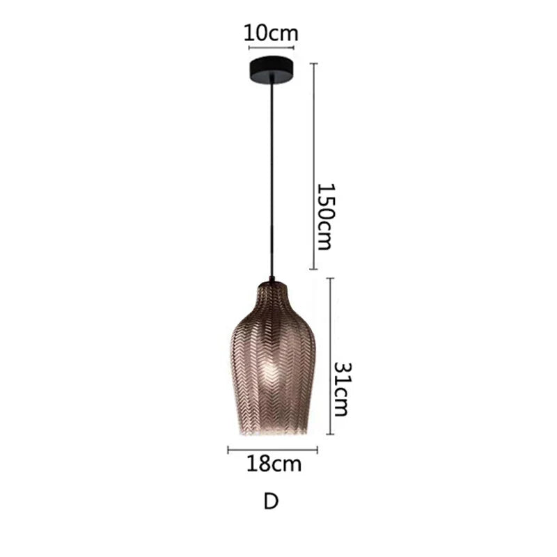 Suspension nordiques en verre ambre lampe suspendue Luminaires de cuisine E27 Restaurant chambre chevet décor lampe Luminaires