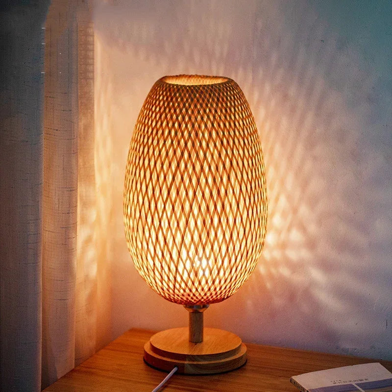 lampe de bureau vintage en bambou artisanale en bois naturel