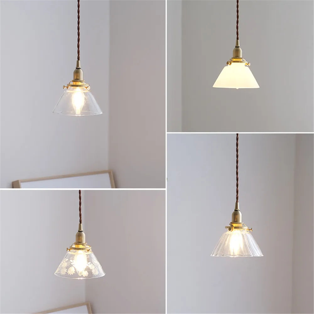 suspension en verre style américain luminaire rétro en laiton