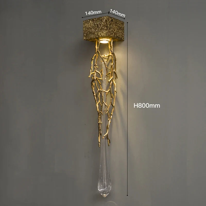 Postmodern créatif cuivre cristal applique allée fond mur cage d'escalier chevet salon applique échantillon applique murale LED lampe