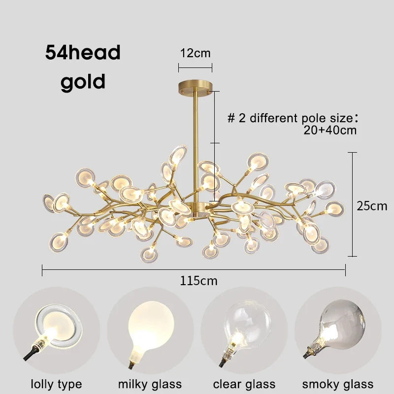 lustre moderne vintage luciole branche suspension éclairage