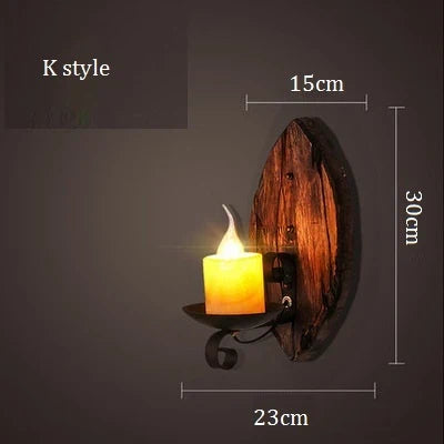 applique murale industrielle vintage en bois avec abat-jour en métal et verre