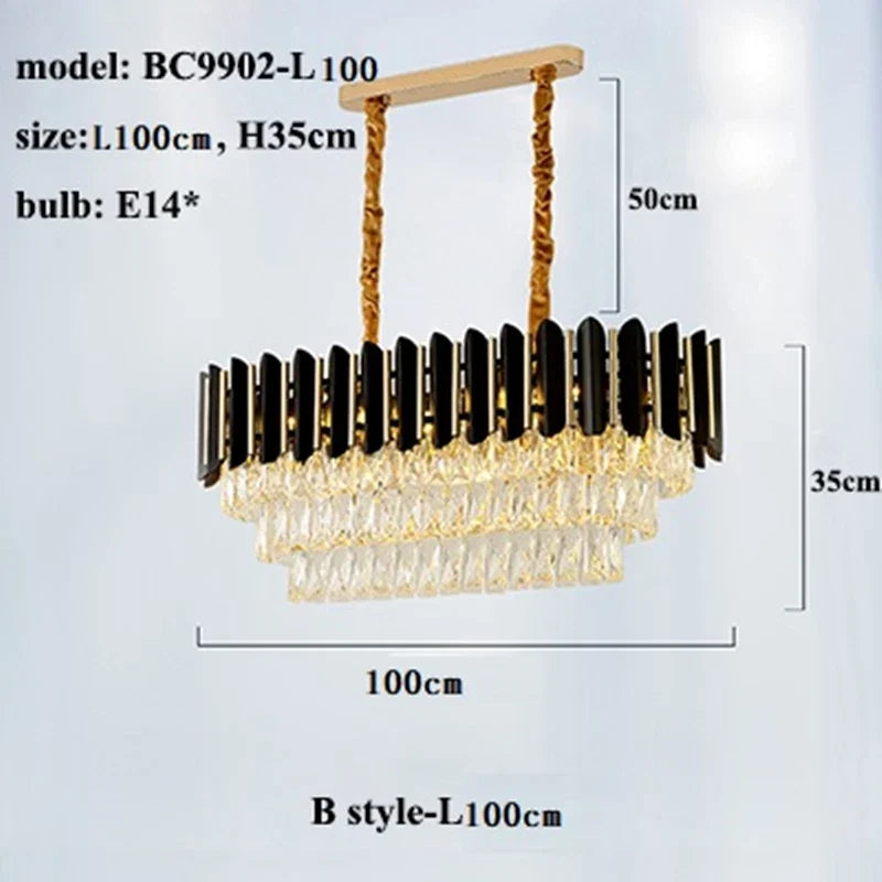 lustre led moderne de luxe en cristal luminaire rond ou long