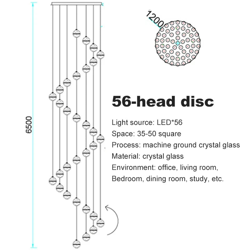 lustre en cristal moderne avec boule tournante led suspendue
