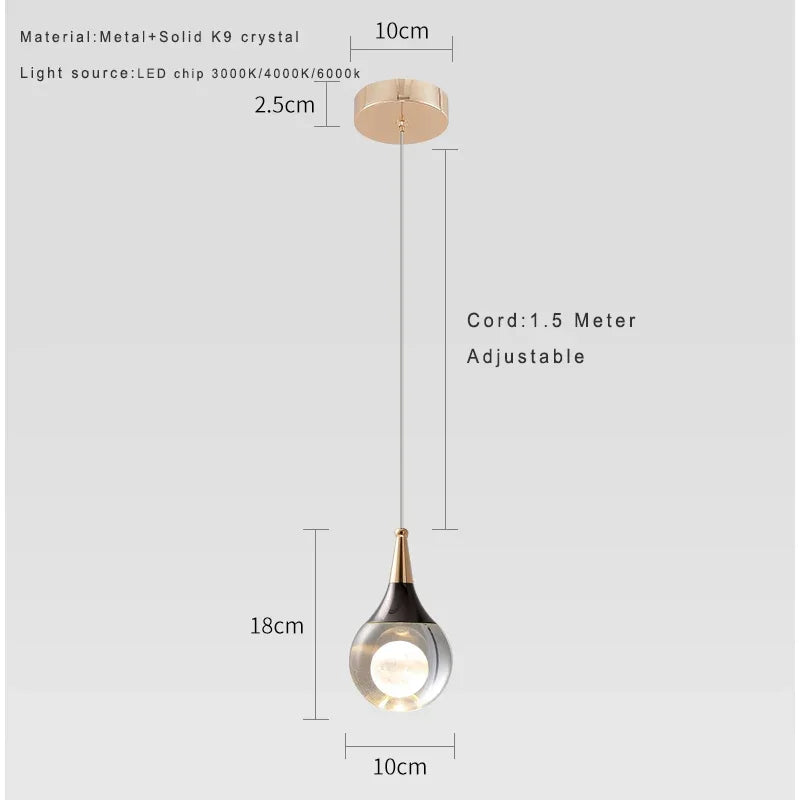 Lamp Globe Crystal Pendant Light 1-Light Mini Pendant Lighting For Kitchen,Teardrop Crystal Pendant Lamp For Bedroom Dining Roo