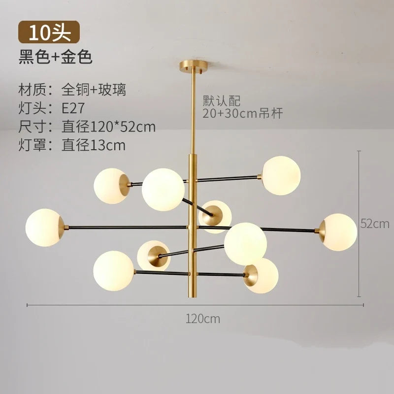 lustre nordique en verre et cuivre design moderne