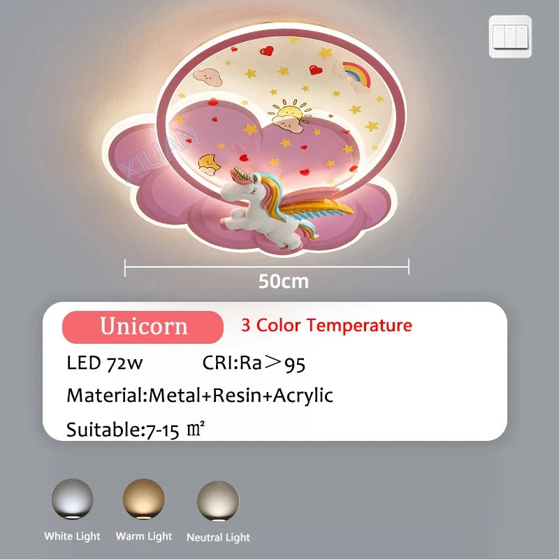 plafonnier licorne led pour fille avec télécommande optionnelle