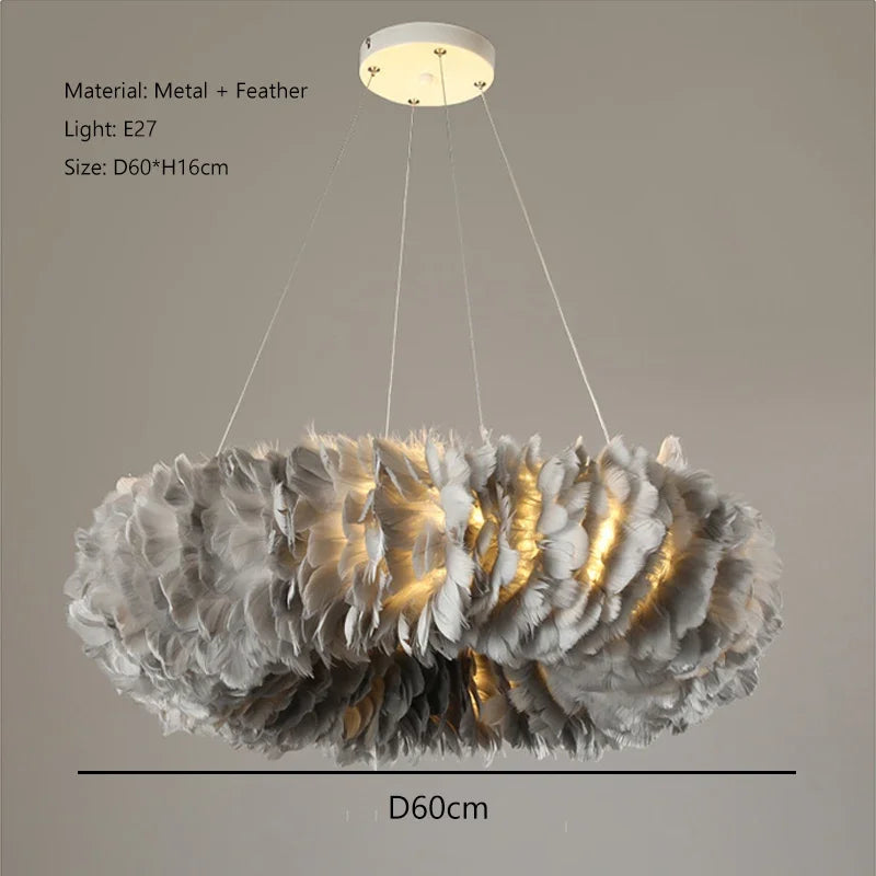 lustre nordique moderne avec plumes led pour décoration intérieure
