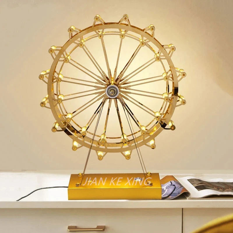 lampe de table rotative led grande roue en acier inoxydable