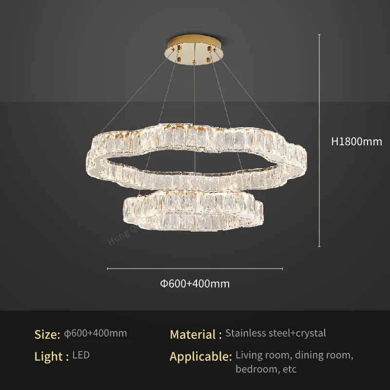 lustre moderne en cristal avec éclairage led design élégant