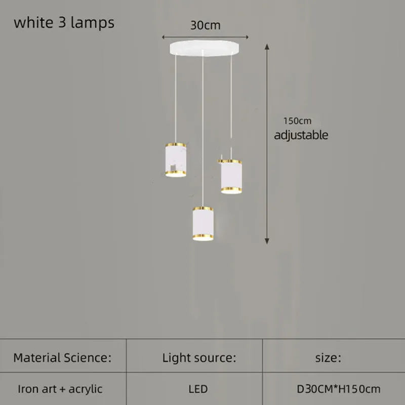 lustre long rotatif en acrylique pour éclairage intérieur décoratif