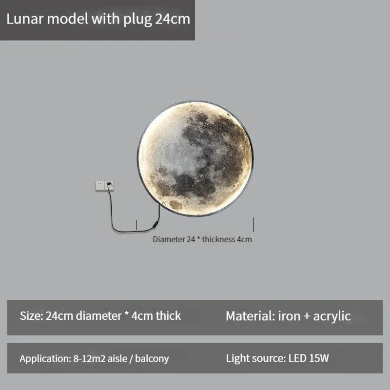 applique murale lune moderne avec intensité variable et télécommande led