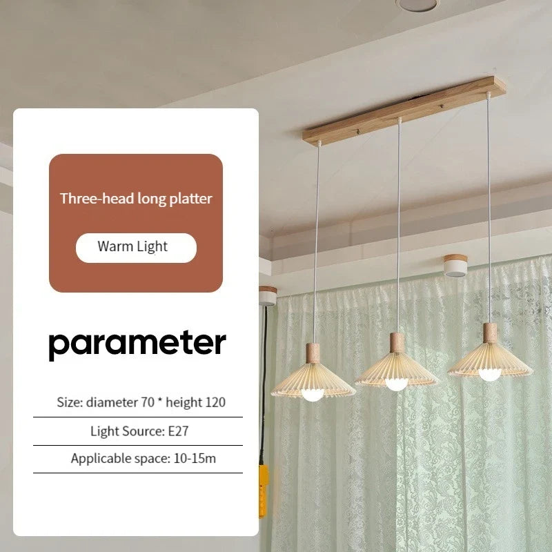 lustre nordique moderne en tissu plissé avec base en bois