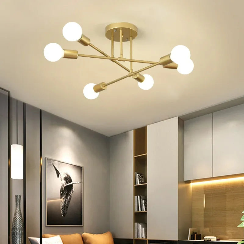 Moderne Créatif LED Plafonnier Lustre Spoutnik Lumière Semi-intégré Nordique Décor À La Maison Luminaires pour Chambre Salon