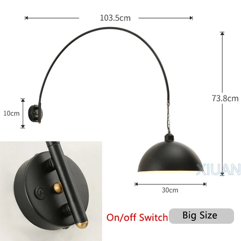 Long Pole Wall Lamps Industrial Vintage Living Room Wall Light Long Swing Arm Restaurant Dining Table Wall Mount Lights Black