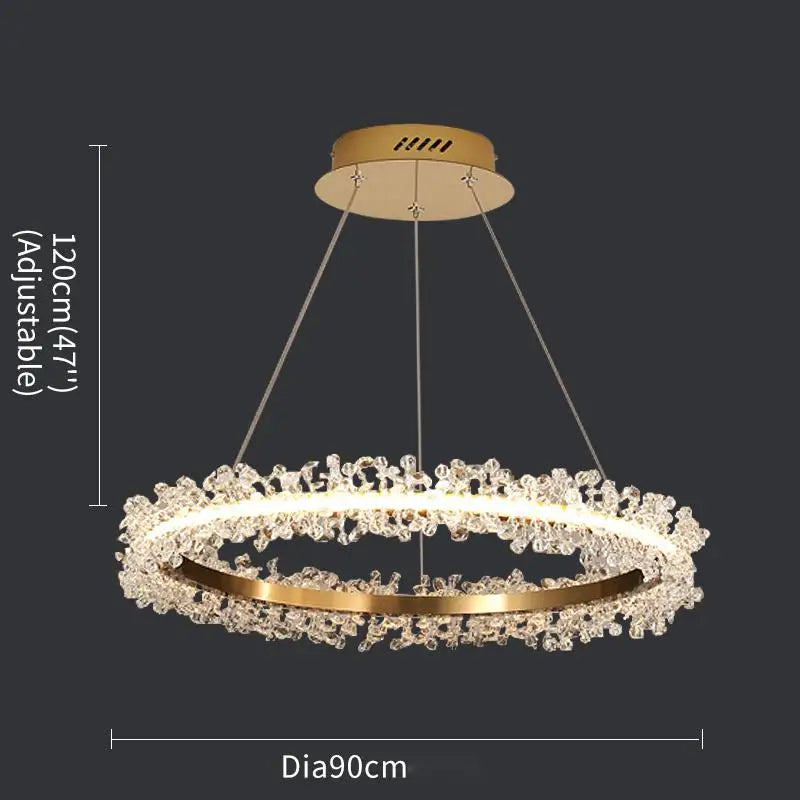 lustre en cristal avec anneau doré pour éclairage intérieur