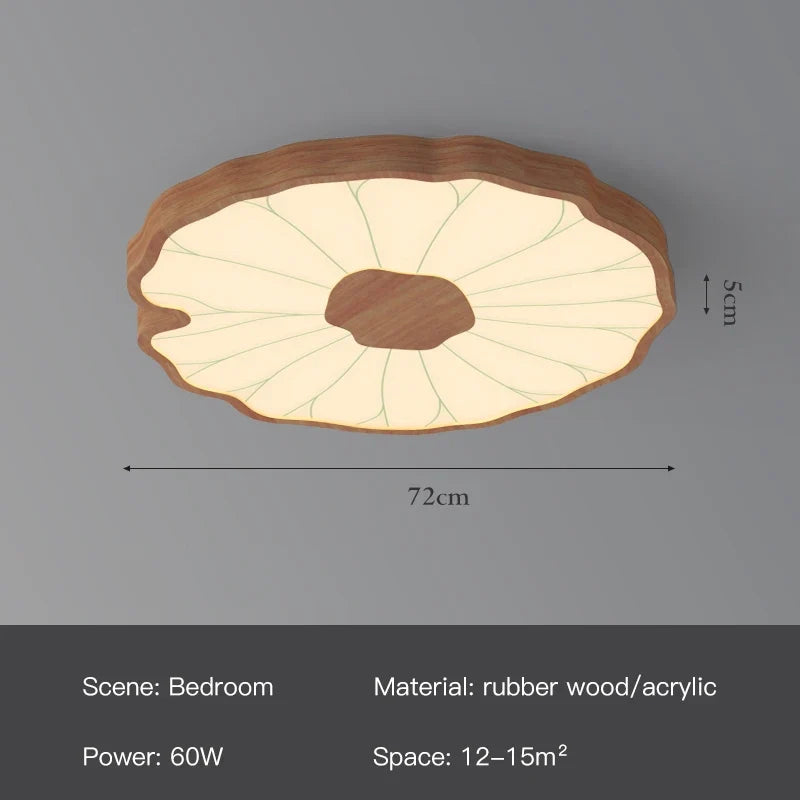 plafonnier moderne design feuille lotus en bois avec lumière led
