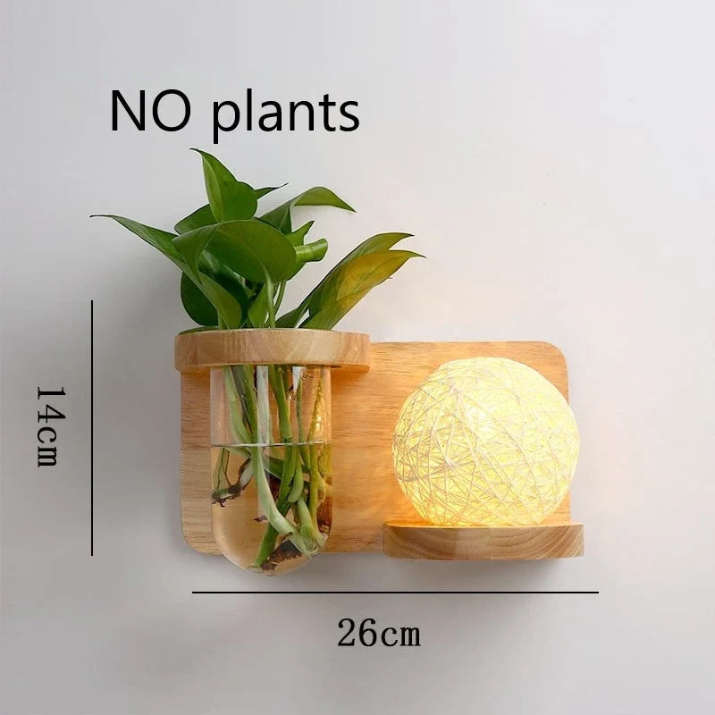 applique murale led en bois avec pot de plante nordique
